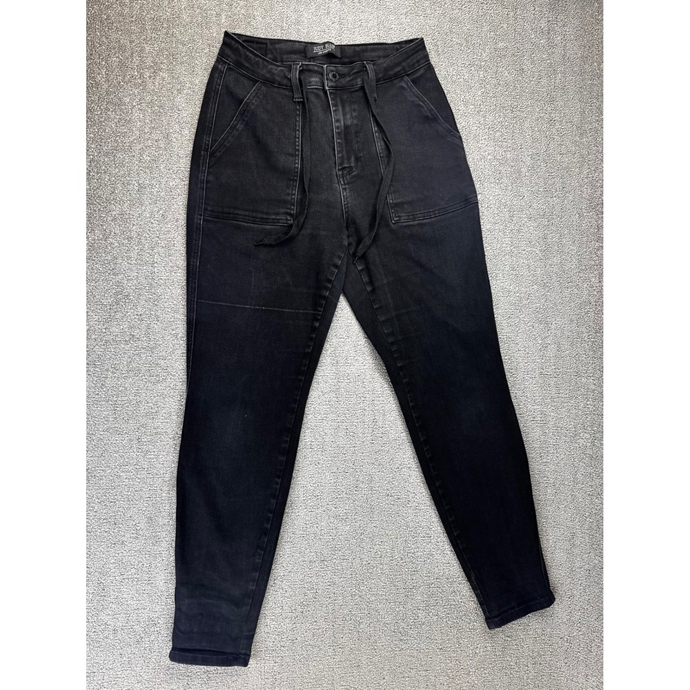 Judy Blue Jeans 5/27 High Rise Skinny Jeans Black Drawstring Patch Pocket Grunge